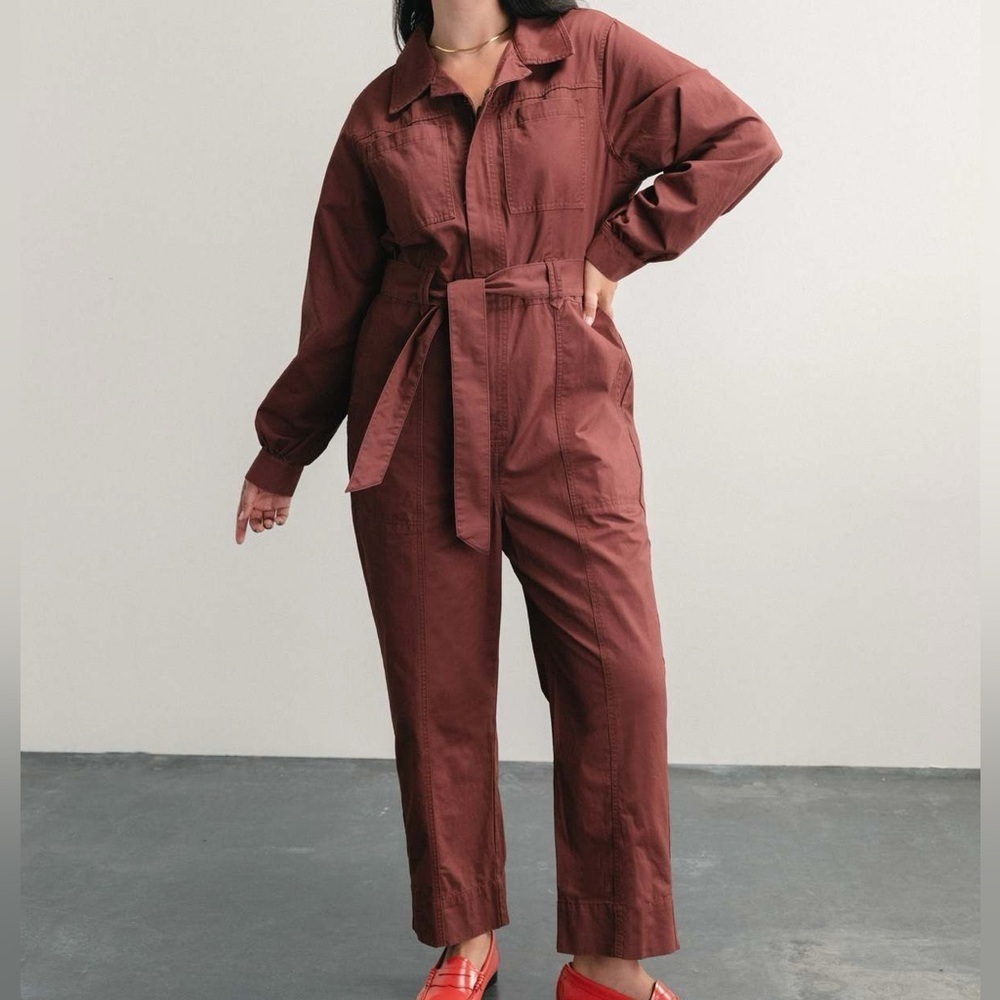 NWT Darling Society belted jumpsuit sable rust colorway size s